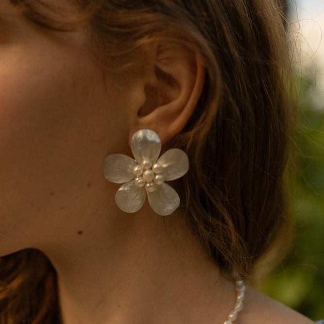 Massive Flower Pearl Earrings